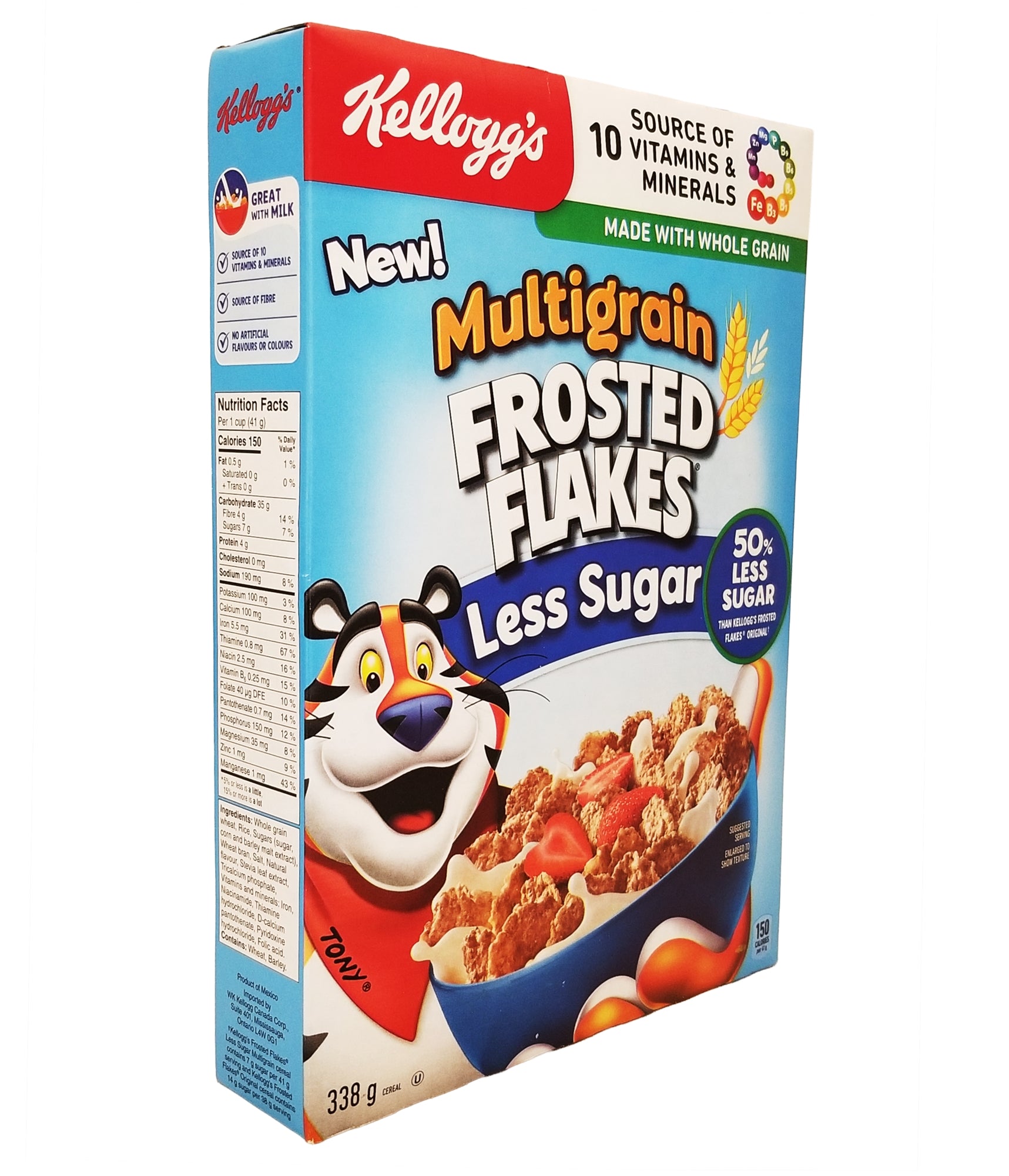 Kellogg's Frosted Flakes Less Sugar 338g angled package view
