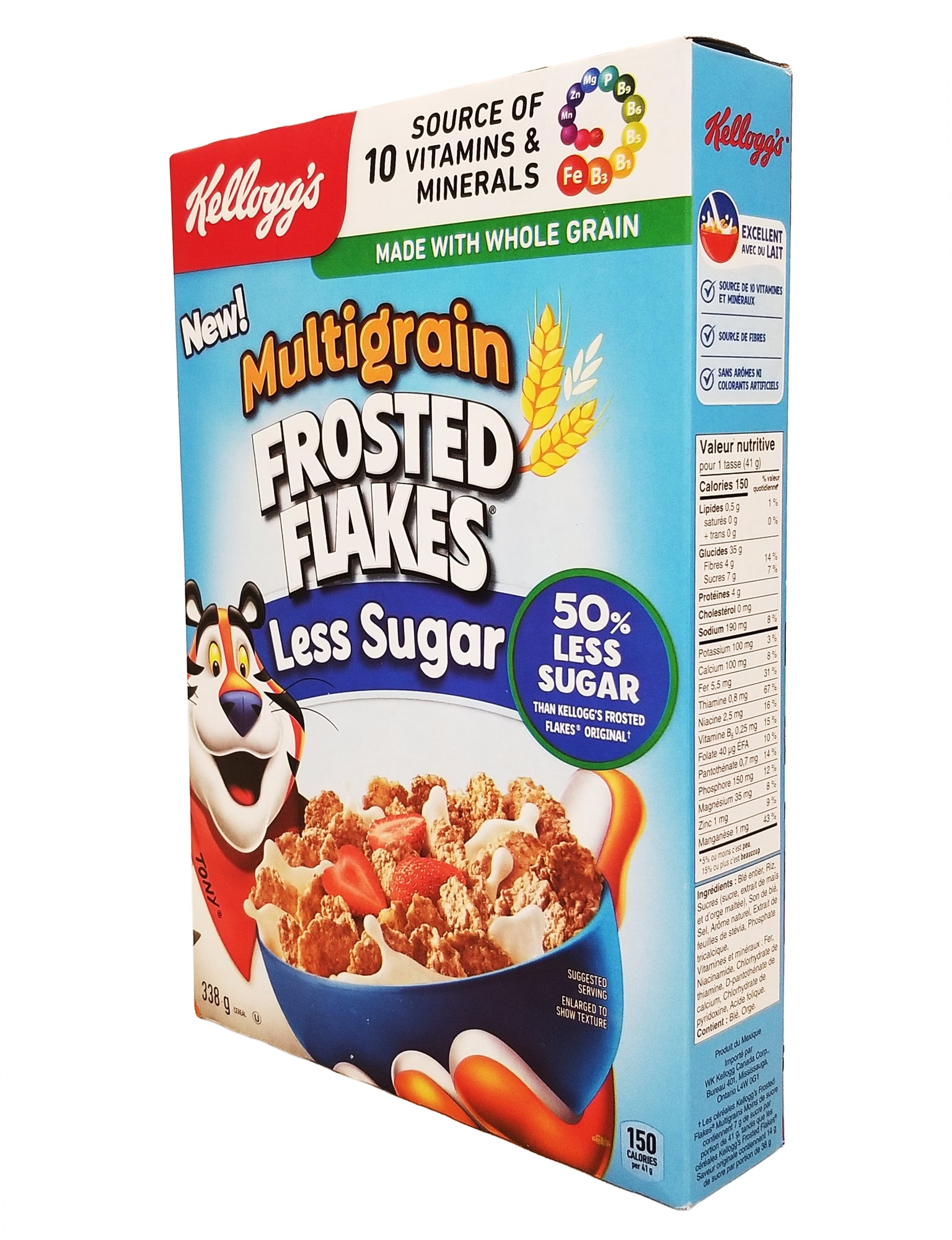 Kellogg's Frosted Flakes Less Sugar 338g angled package view 2