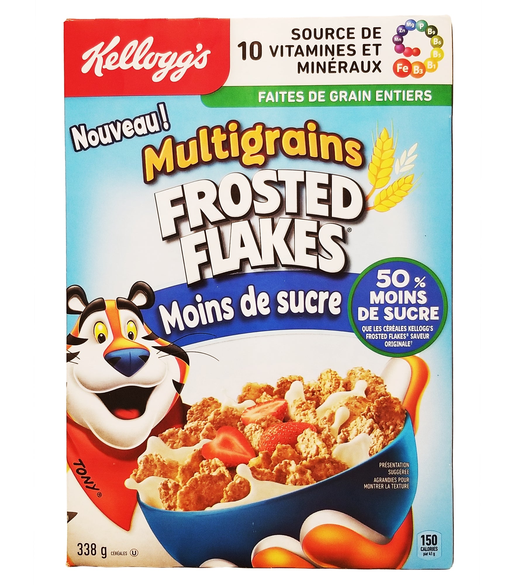 Kellogg's Frosted Flakes Less Sugar 338g back of package