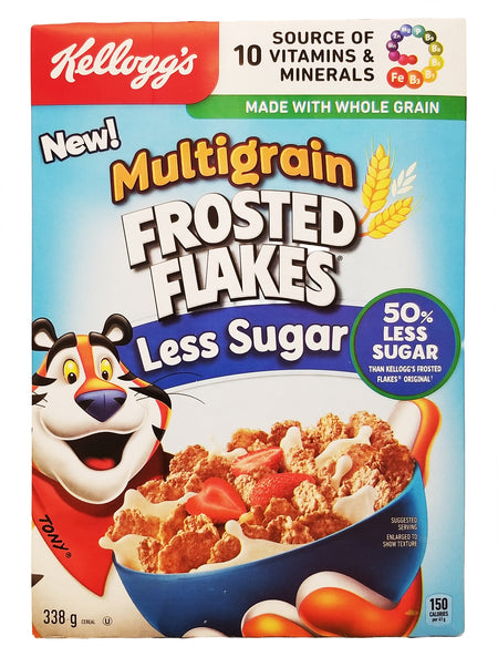 Kellogg's Frosted Flakes Less Sugar 338g front package — reduced sugar breakfast cereal