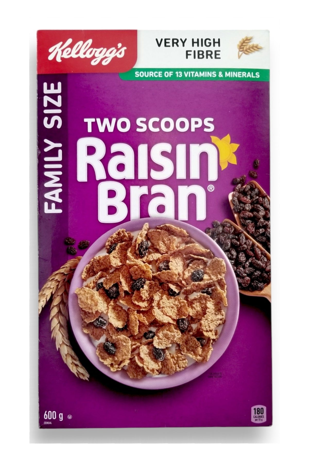 Kellogg's, Two Scoops, Raisin Bran Cereal, 600g/21.2 oz - Front