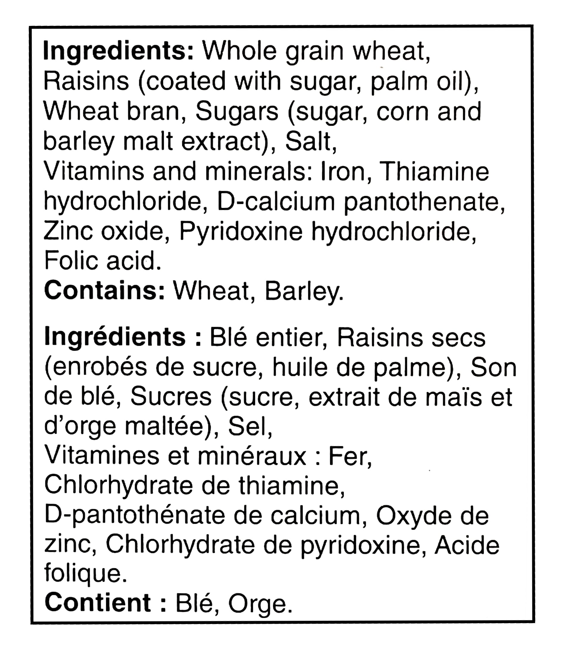 Kellogg's, Two Scoops, Raisin Bran Cereal, 600g/21.2 oz - Ingredients