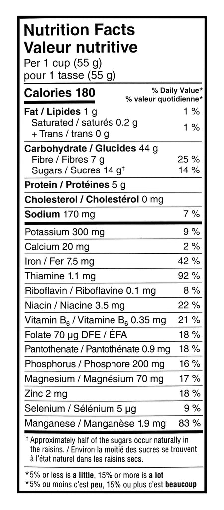Kellogg's, Two Scoops, Raisin Bran Cereal, 600g/21.2 oz - Nutrition Facts