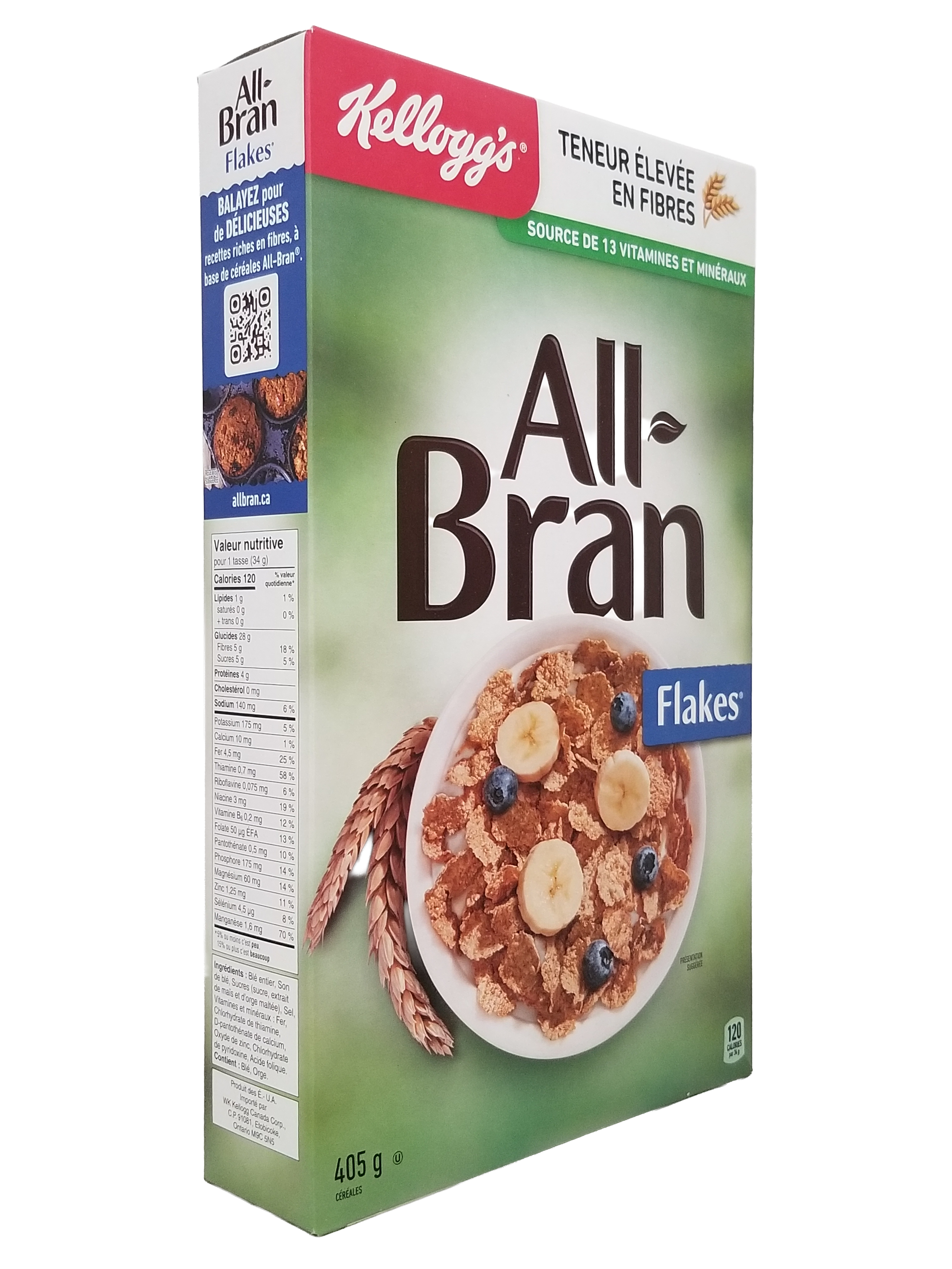 Box of Kellogg's All Bran Flakes cereal on a white background