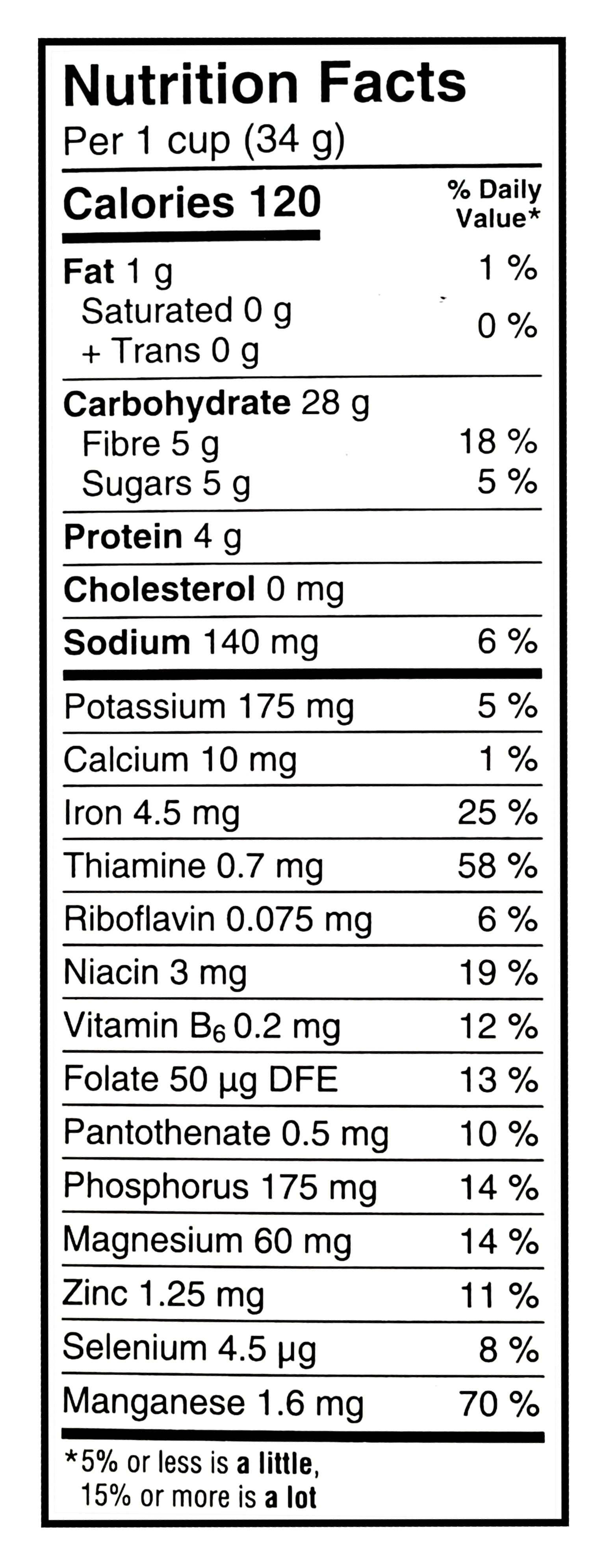 Nutrition facts label for Kellogg's All-Bran Flakes Cereal, 405g/0.89 oz