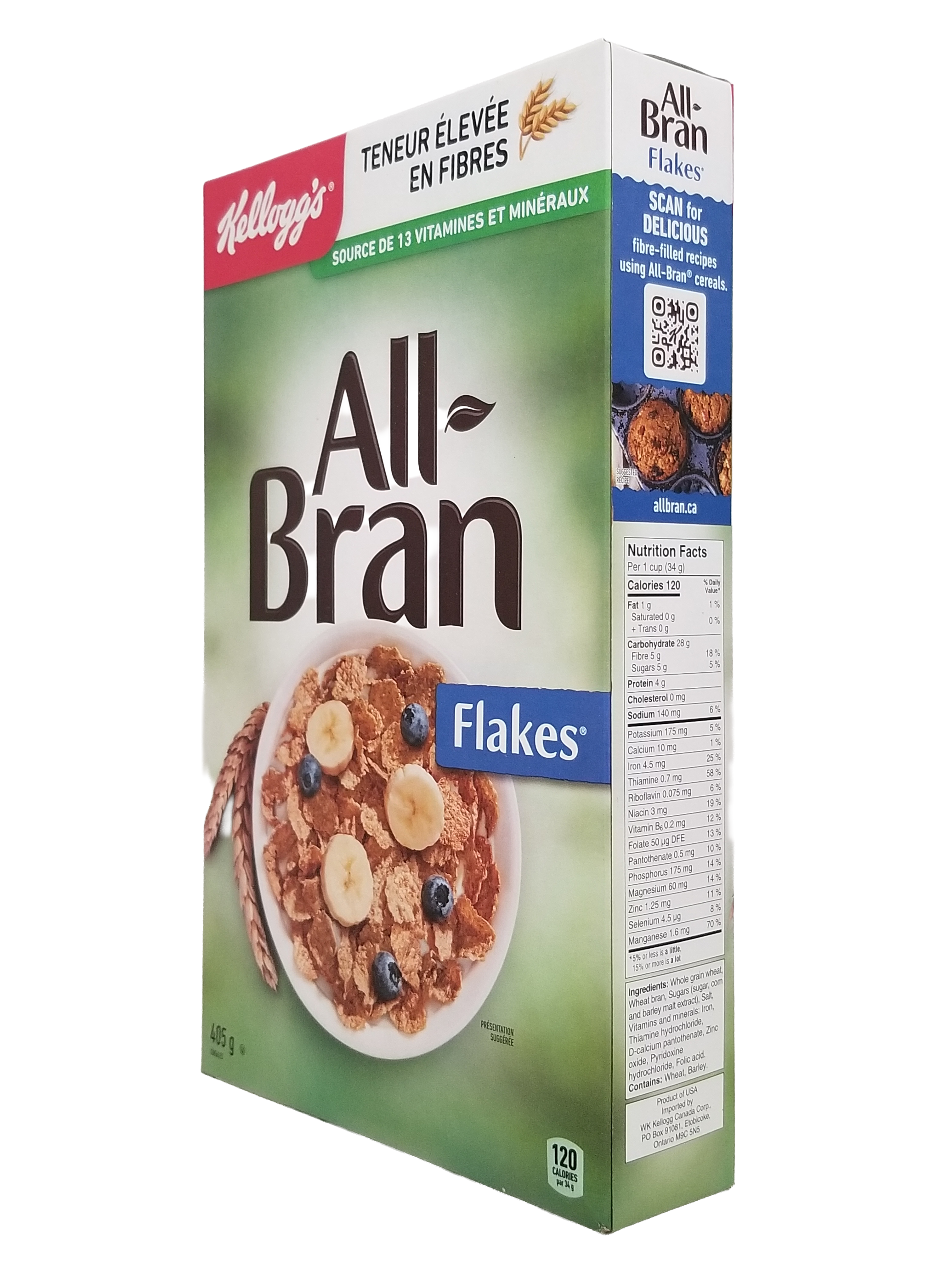 Box of Kellogg's All-Bran Flakes cereal on a white background