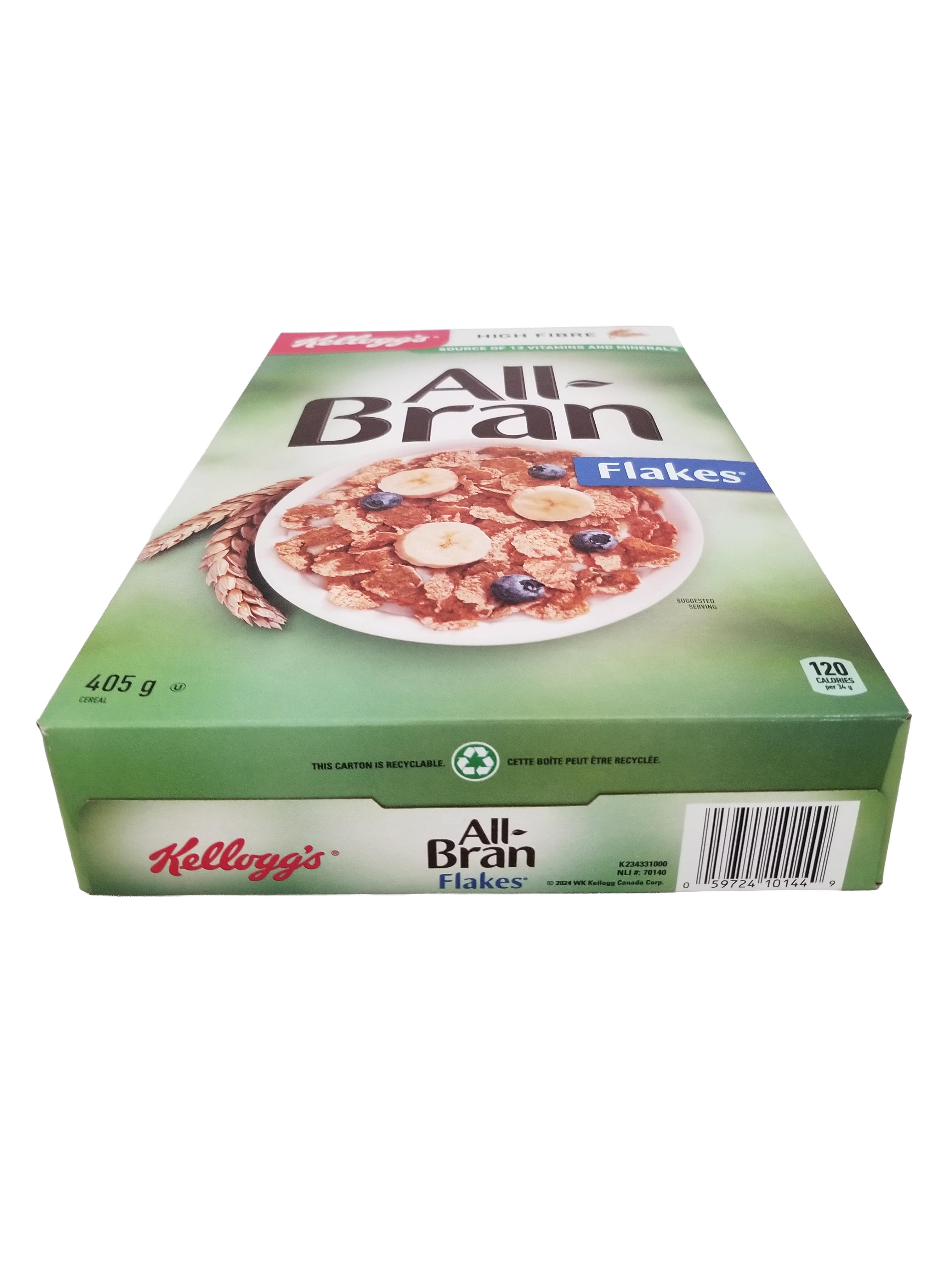 Box of Kellogg's All-Bran Flakes cereal on a white background