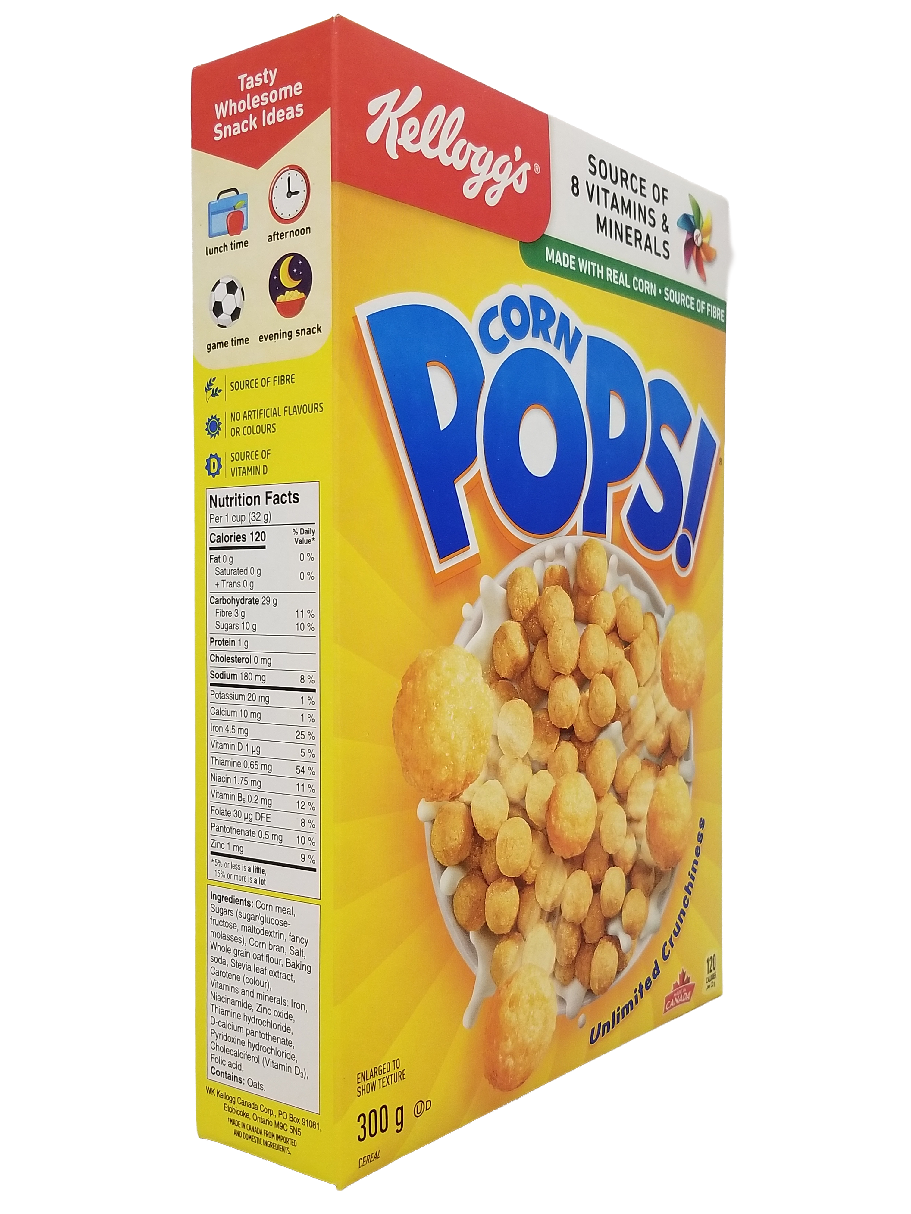 Box of Kellogg's Corn Pops Cereal 300g/10.5 oz on a white background