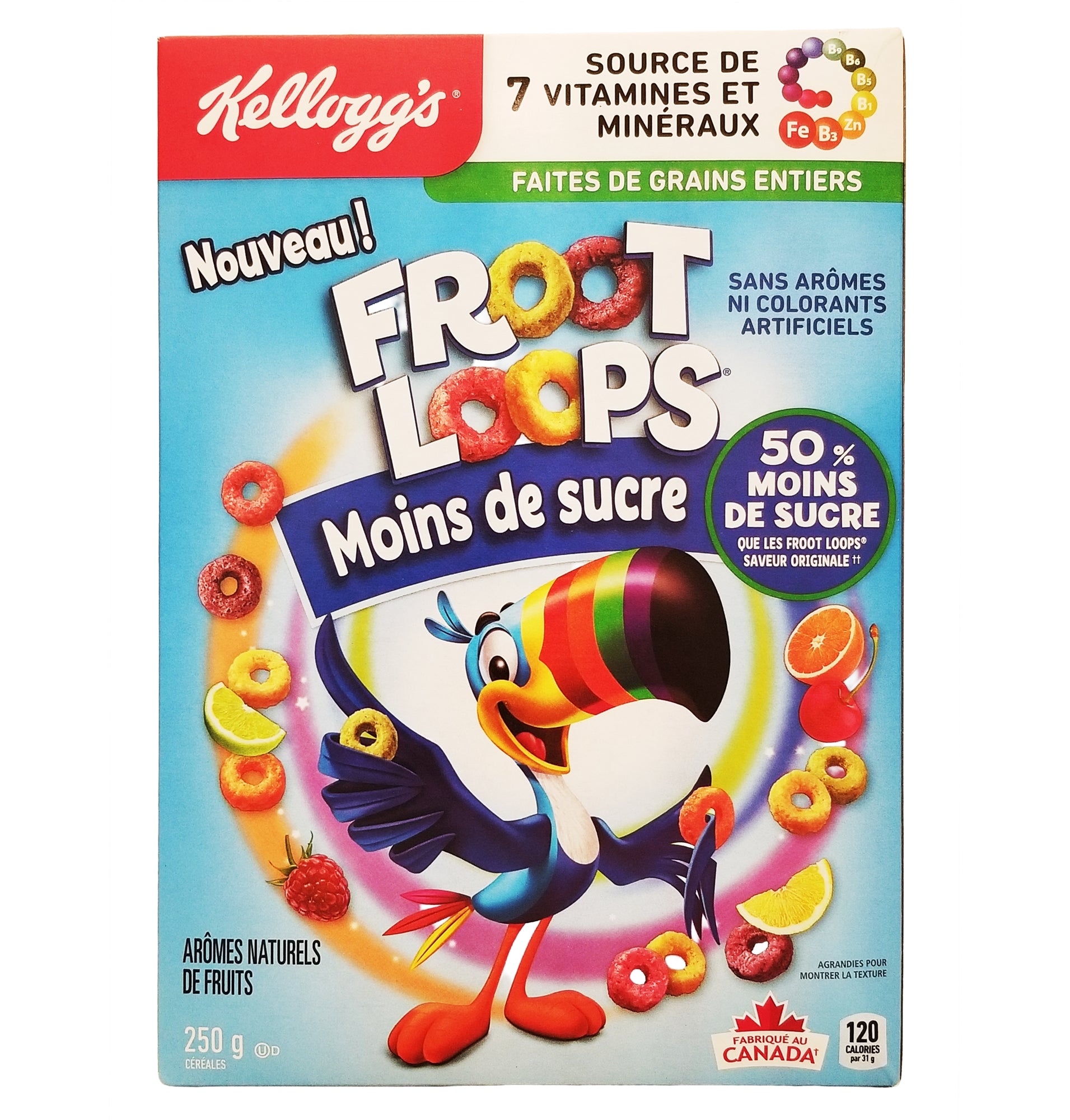 Kellogg's Froot Loops Less Sugar 250g back of package