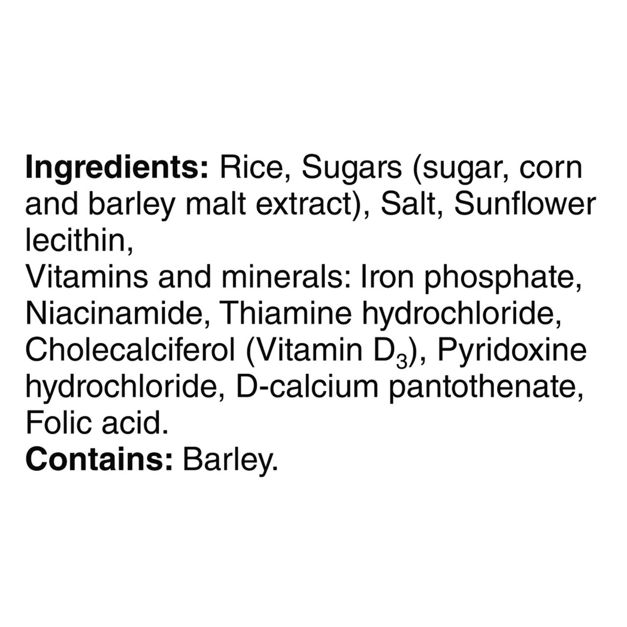 Kellogg's, Rice Krispies Cereal, 560g/19.6 oz., Box Ingredients