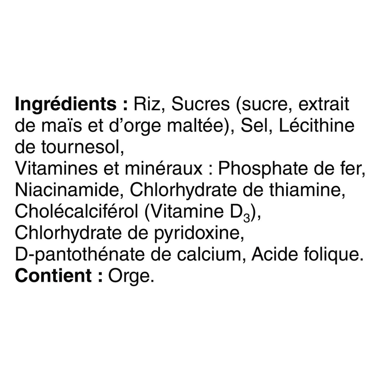 Kellogg's, Rice Krispies Cereal, 560g/19.6 oz., Box Ingredients in French