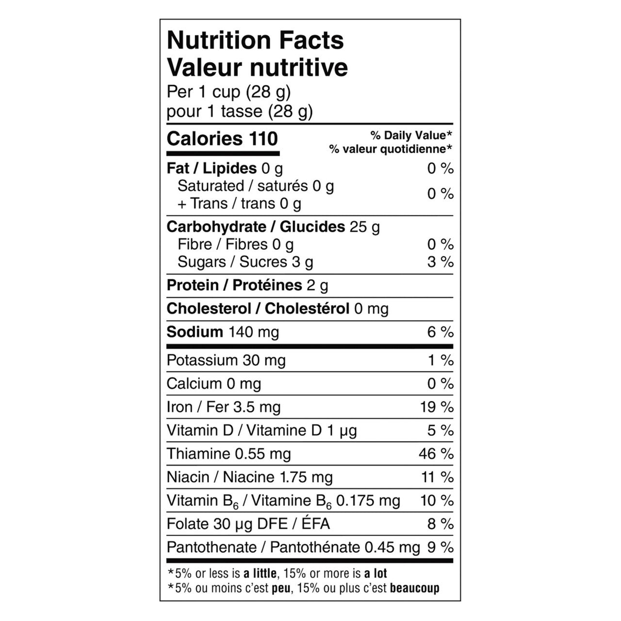Kellogg's, Rice Krispies Cereal, 560g/19.6 oz., Box Nutrition Facts
