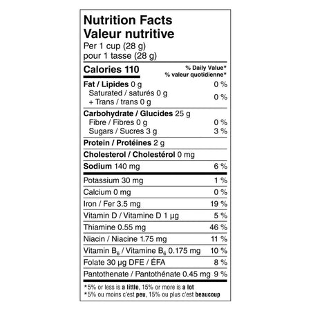 Kellogg's, Rice Krispies Cereal, 560g/19.6 oz., Box Nutrition Facts