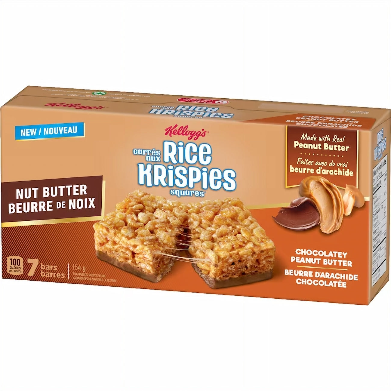 Box of Kellogg's Rice Krispies Nut Butter squares on a white background