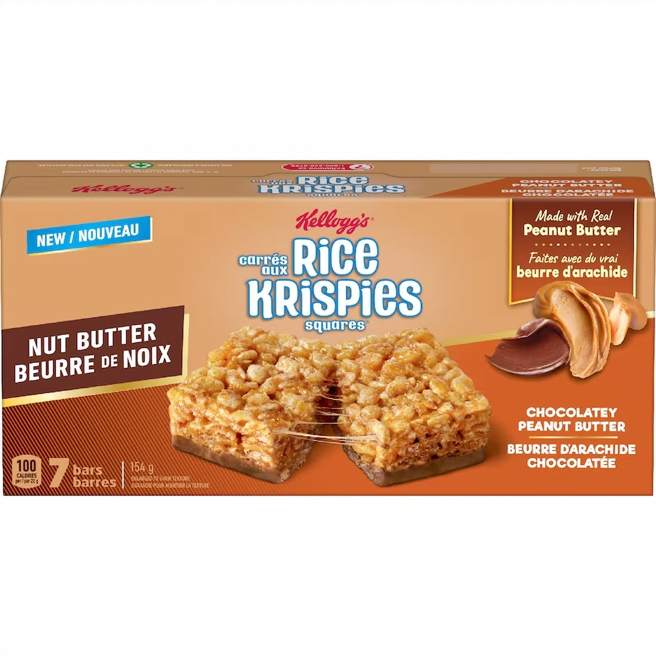 Box of Kellogg's Rice Krispies Nut Butter squares on a white background