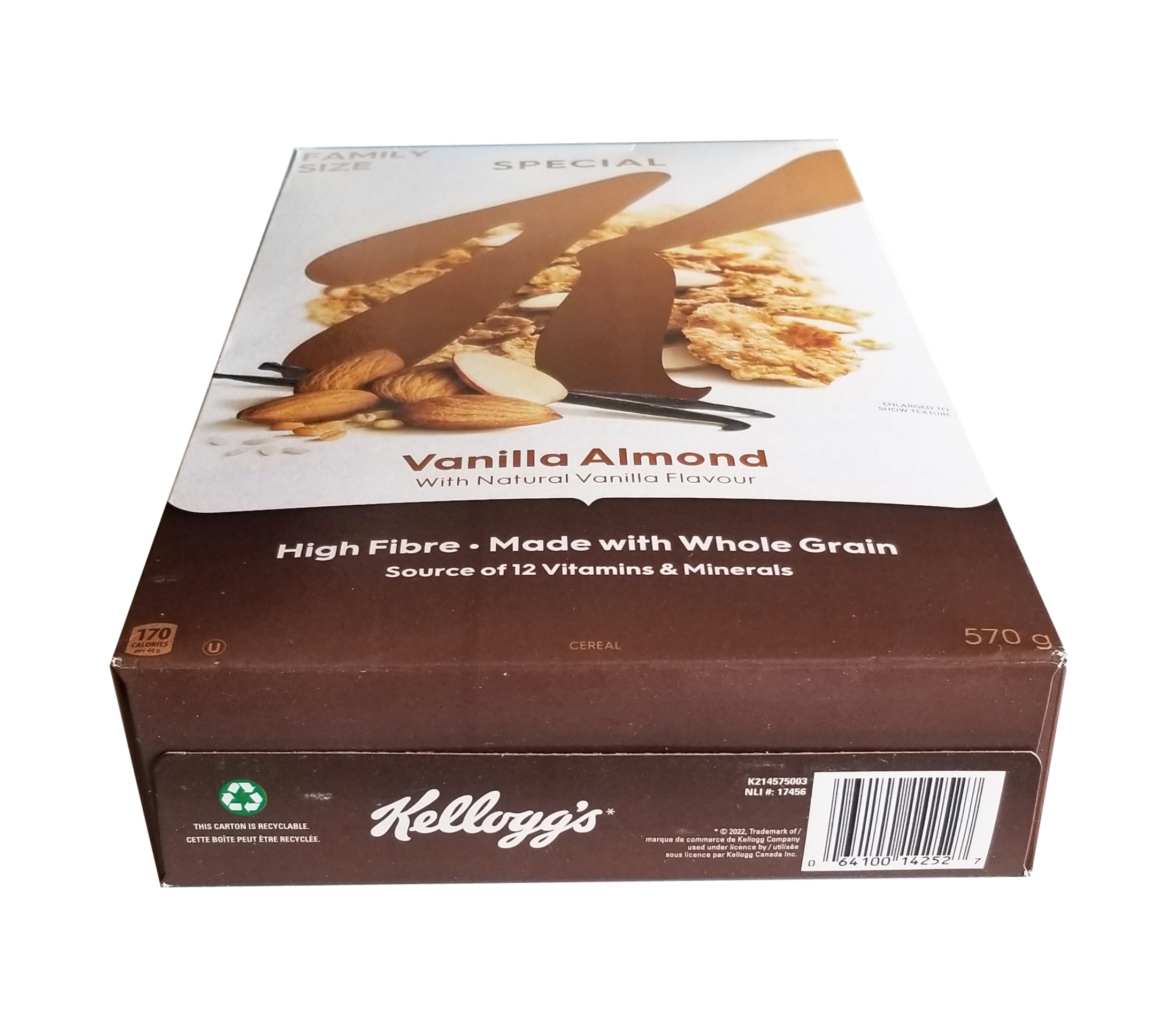 Kellogg's Special K Vanilla Almond, Family Pack, Cereal 570g/20 oz. Box Bottom Side