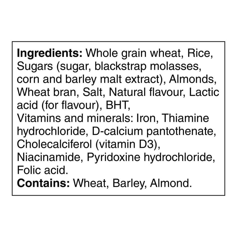 Kellogg's Special K Vanilla Almond, Family Pack, Cereal 570g/20 oz. Box Ingredients