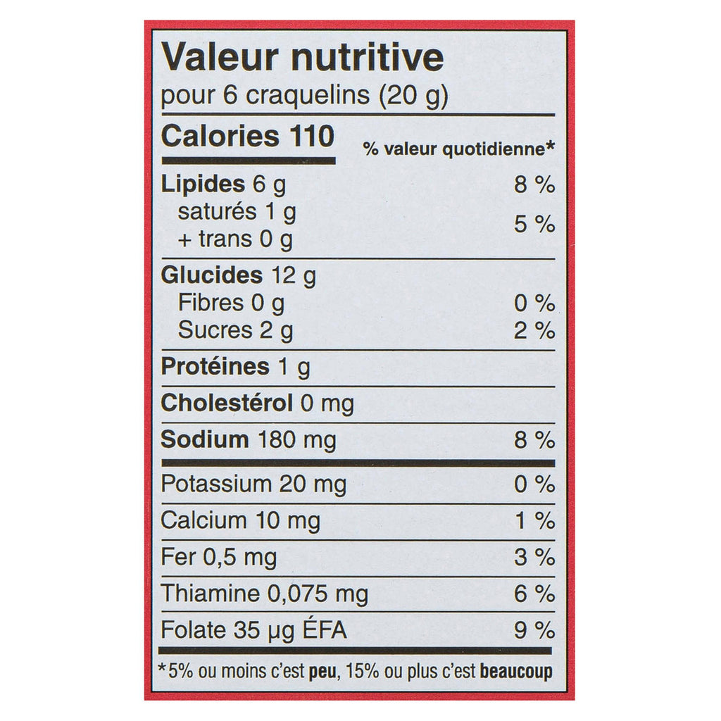 Kellogg's Town House Original Crackers, 391g/13.7 oz. Box Nutrition Facts In French