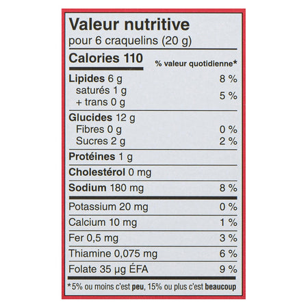 Kellogg's Town House Original Crackers, 391g/13.7 oz. Box Nutrition Facts In French