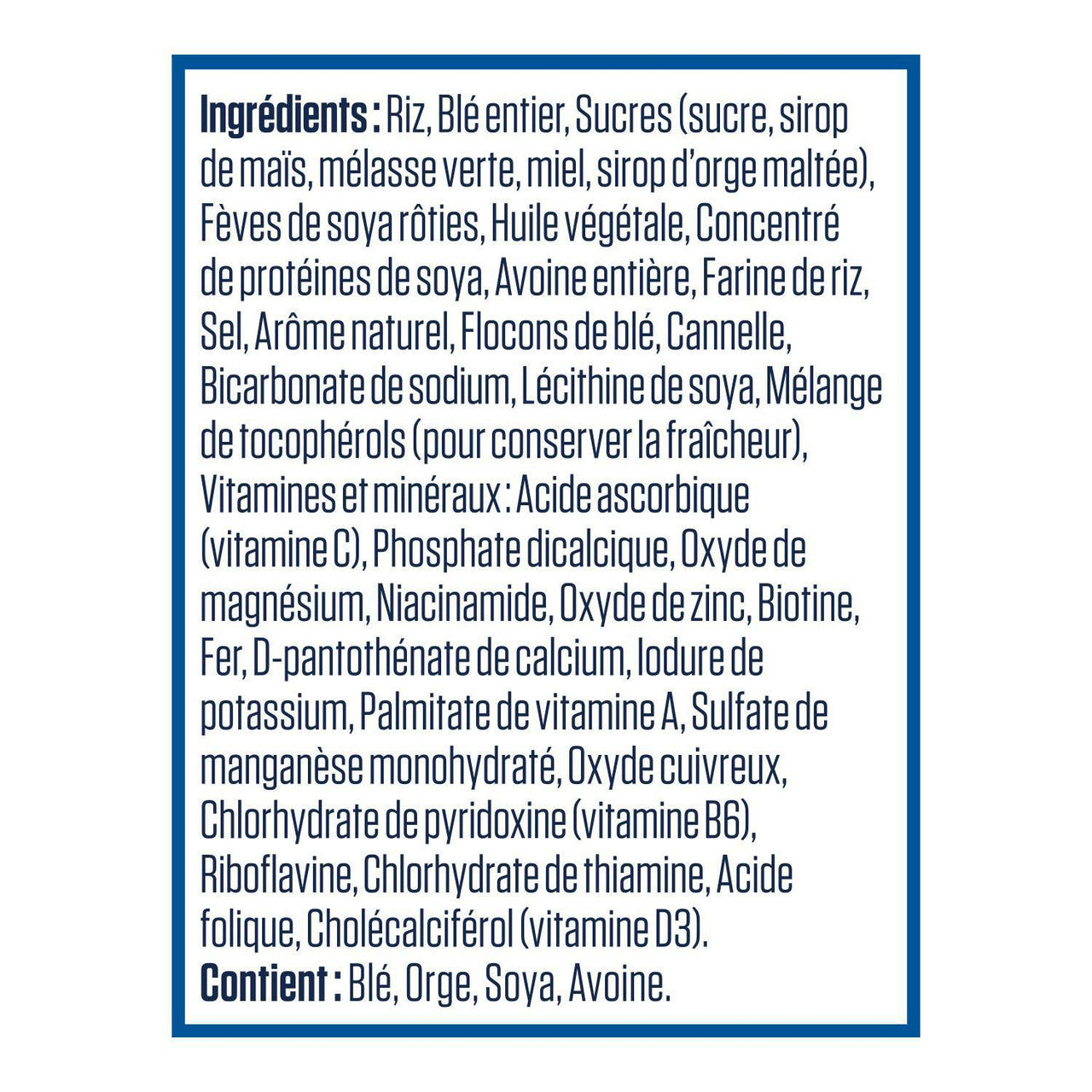 Kellogg's Vector Meal Replacement Cereal, 1.13 Kg/2.5lbs ingredients Label