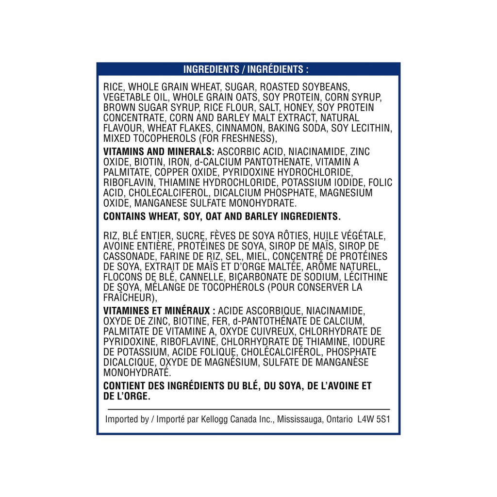 Kellogg's Vector Meal Replacement Cereal, Jumbo Size, 850g/30oz Ingredients Label
