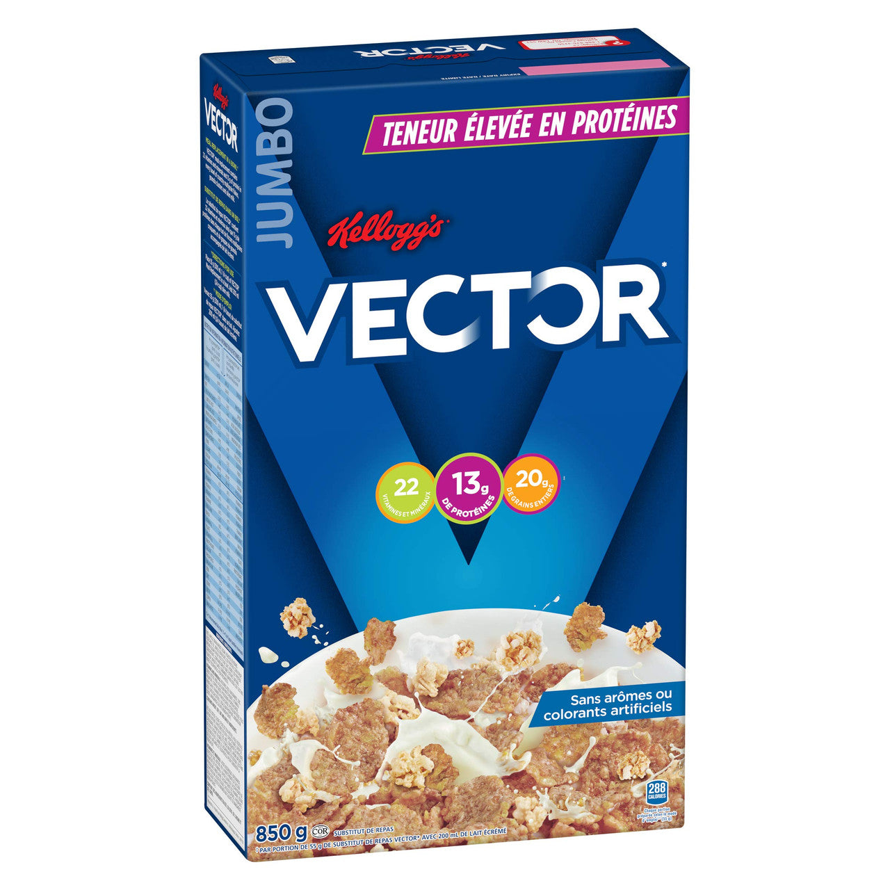 Kellogg's Vector Meal Replacement Cereal, Jumbo Size, 850g/30oz Left Side of The box