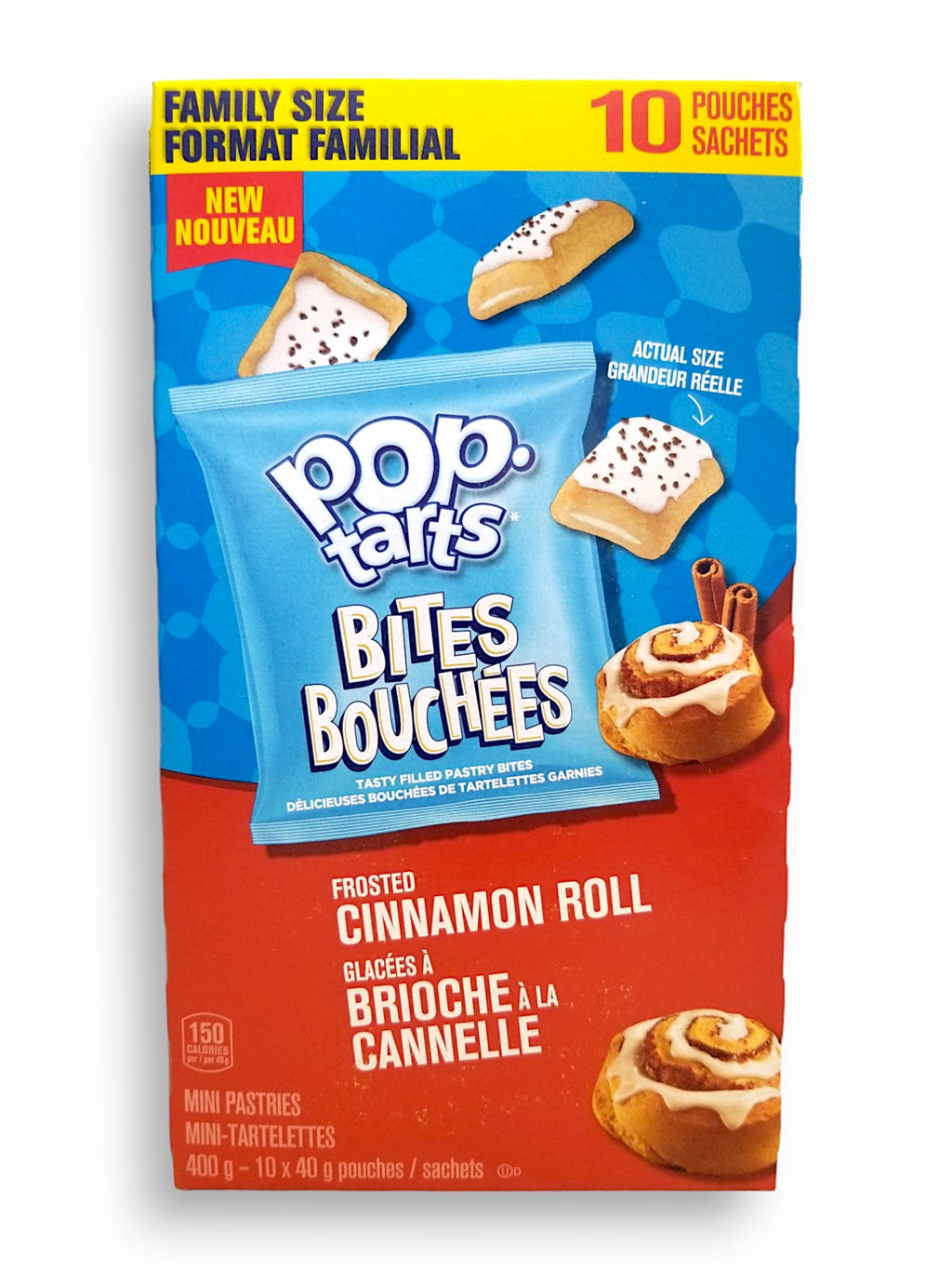 Kellogg's Pop-Tarts Bites, Frosted Cinnamon Roll, 10 pouches, 400g, front of package.