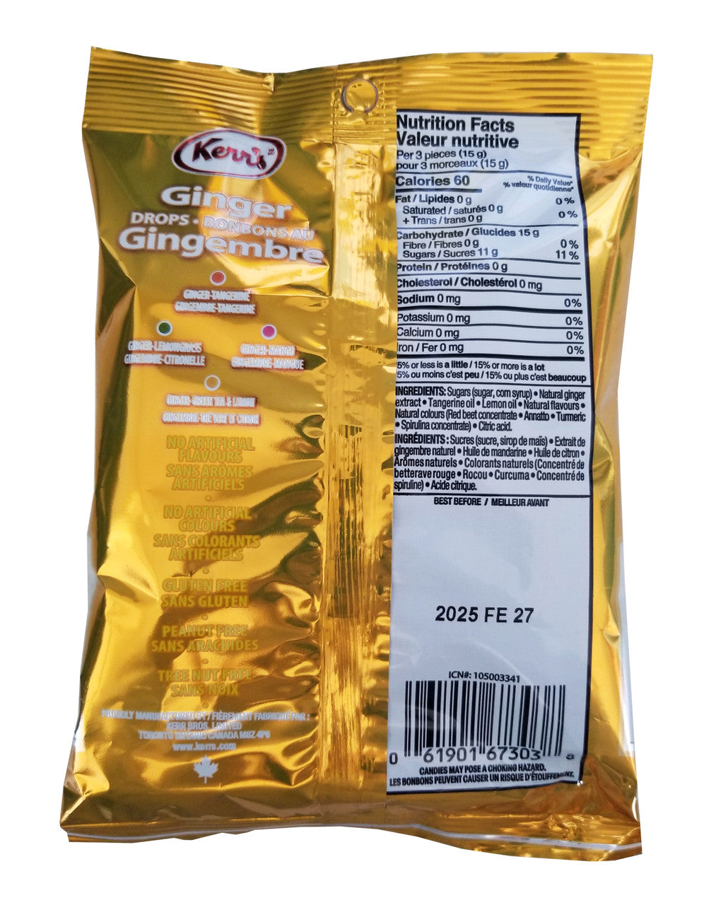 Kerr's Ginger Drops Hard Candies, 200g/7 oz. Bag {Imported from Canada}