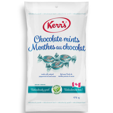 Front of Kerr's Chocolate Mint Candy, 12pk, 175g/6.2oz., Box