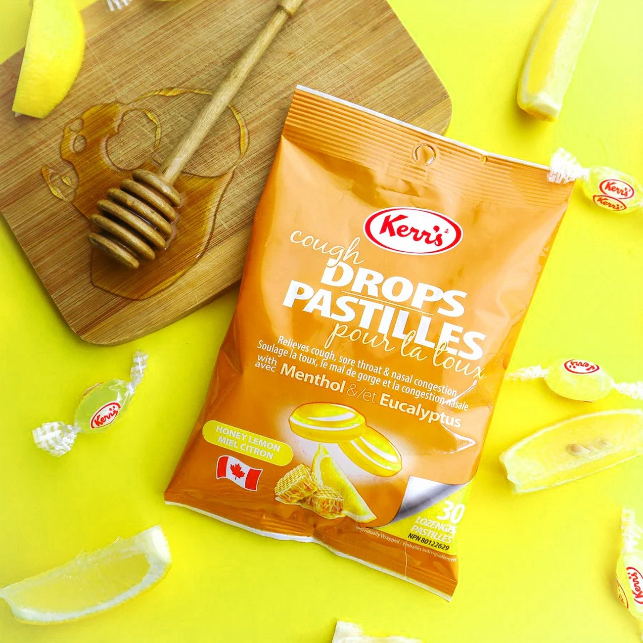 Kerr's Honey Lemon Cough Drops with Menthol & Eucalyptus, 30 Lozenges - Cough Drops 