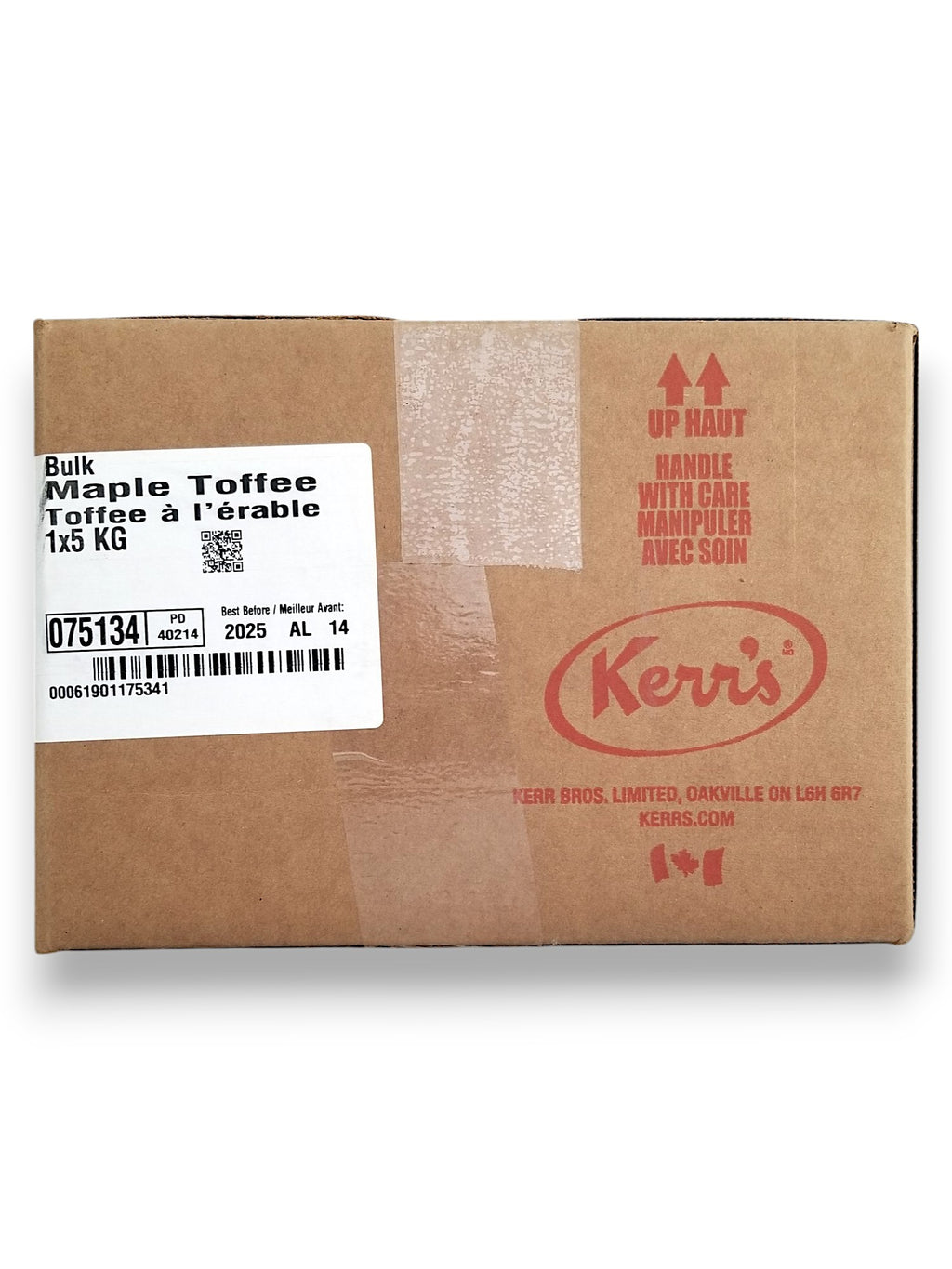 Kerr's Bulk Maple Toffee Candies, 5kg/11 lbs. - Front Of Box