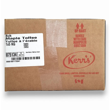 Front label of Kerr’s Maple Toffee 5 kg box
