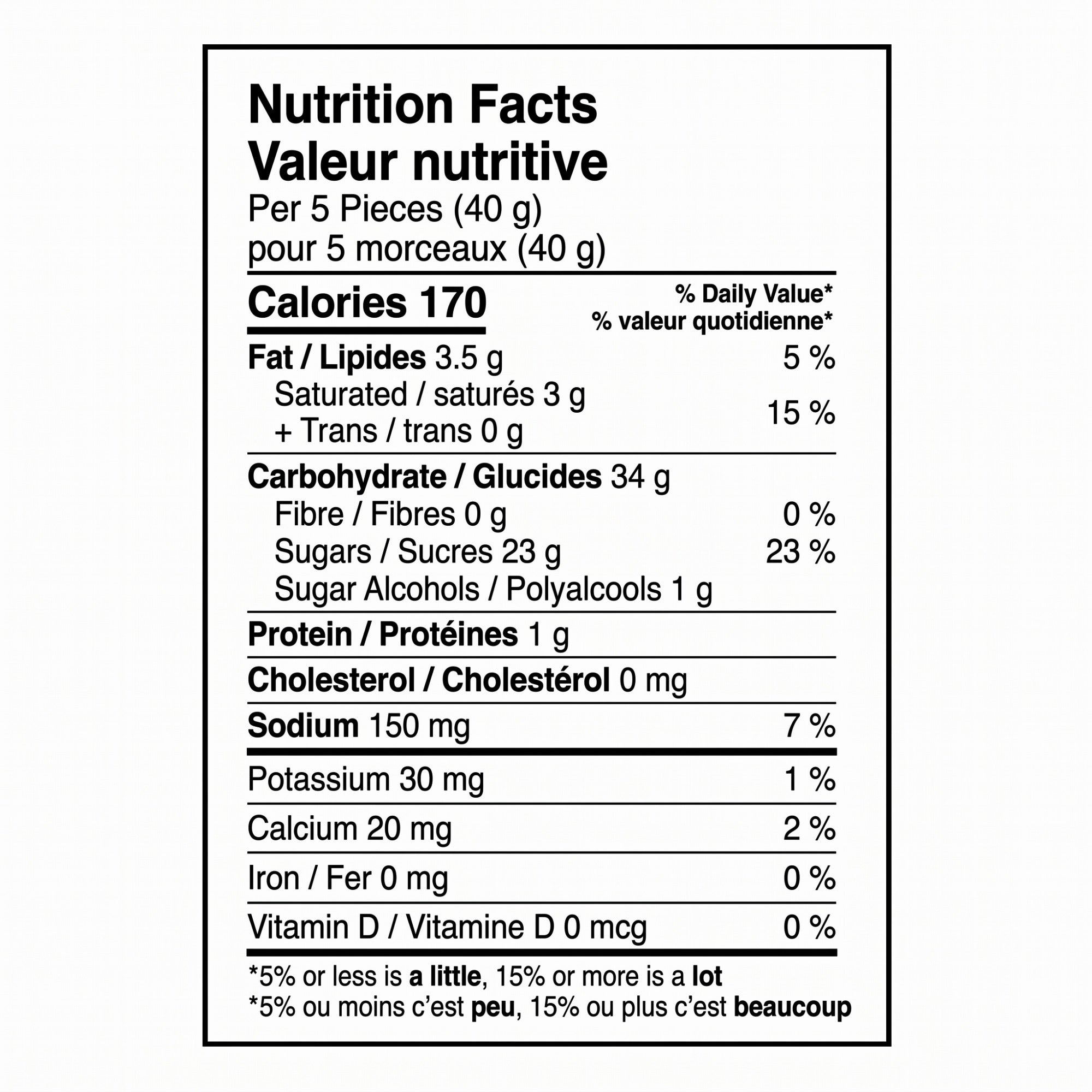 Kerr’s Maple Toffee nutrition facts panel