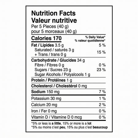 Kerr’s Maple Toffee nutrition facts panel