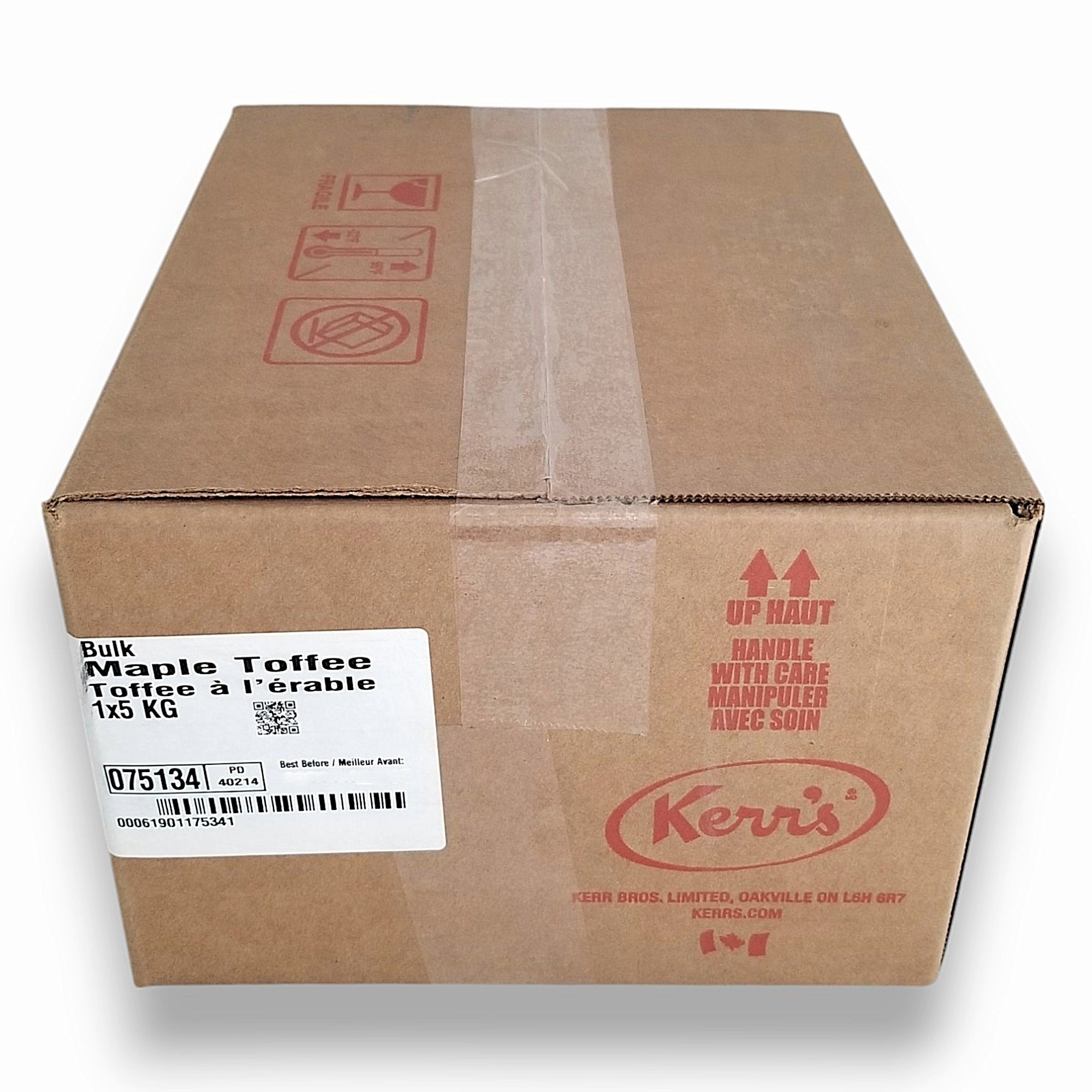 Top of Kerr’s Maple Toffee bulk box