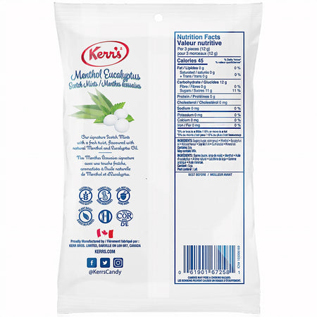 Kerr's Menthol Eucalyptus Scotch Mints, (12x150g),1.8kg, back of bag.