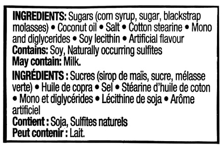 Kerr's Molasses Kisses Candy, 380g/13.4 oz., Bag, ingredients label