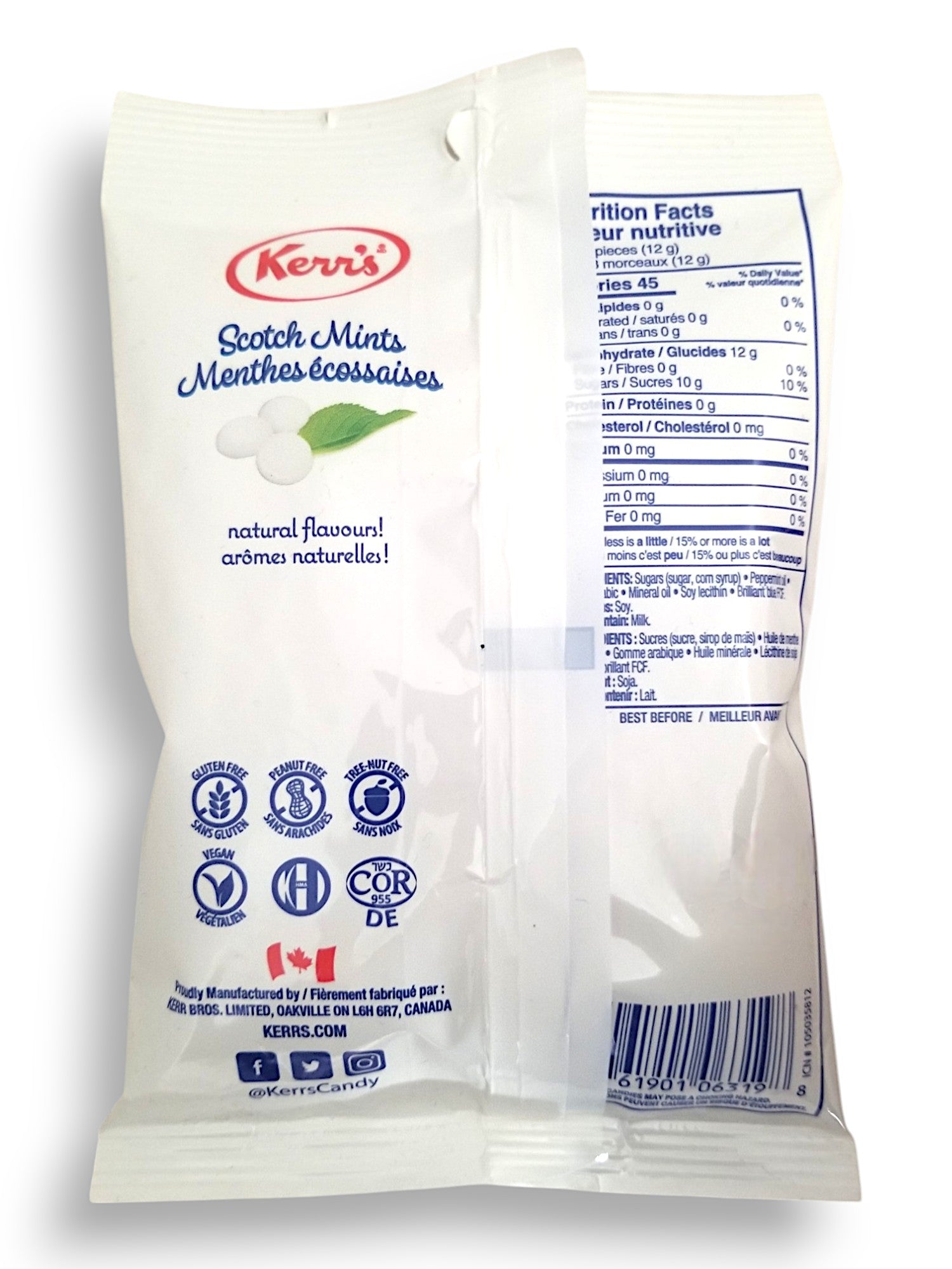 Kerr's Scotch Mints Candy, 200g/7.1oz, 12pk - Back Of One Bag