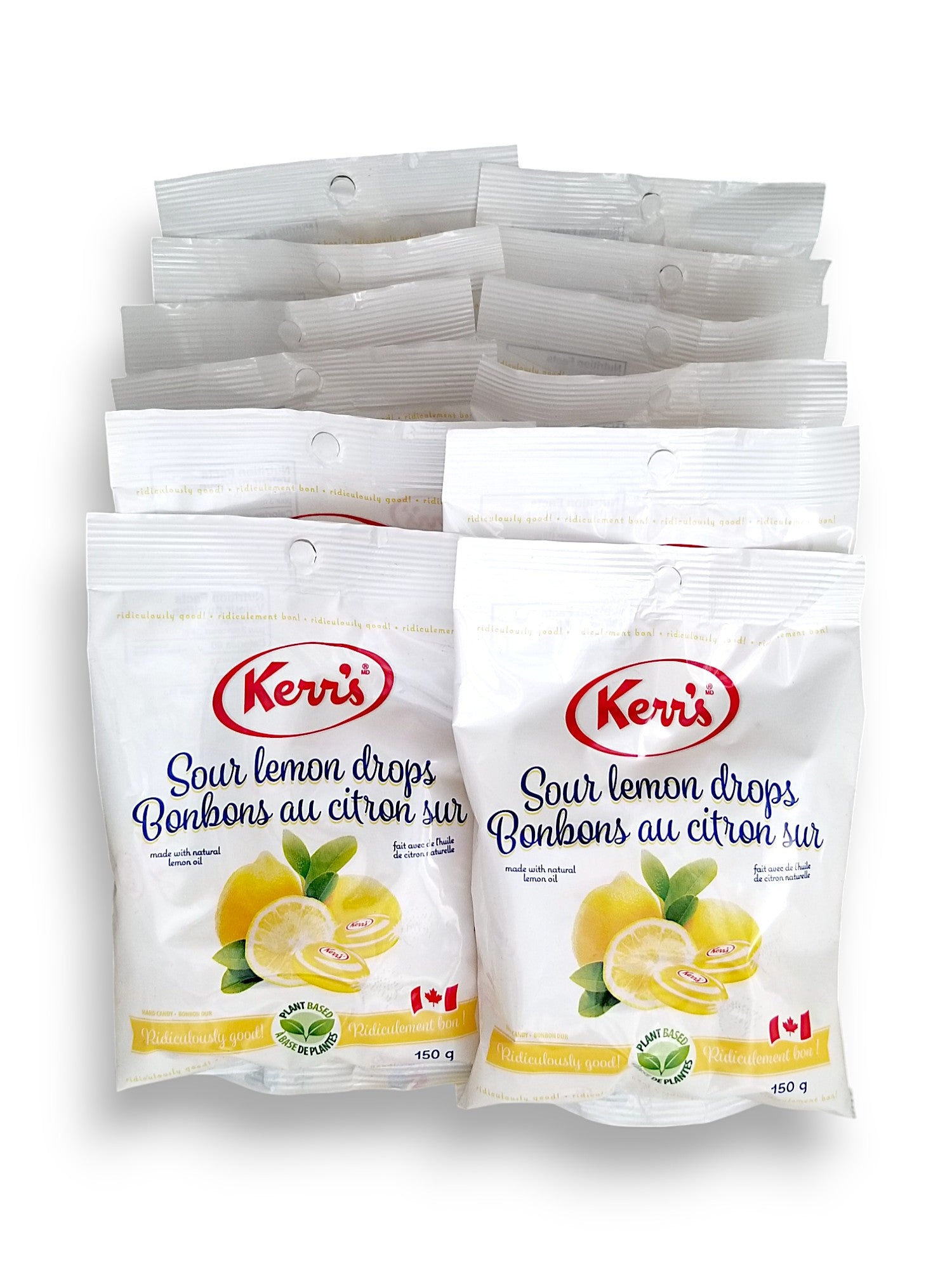 Front of Kerr's Sour Lemon Drops Candy, 12pack, (12x150g)/4 lbs., Box