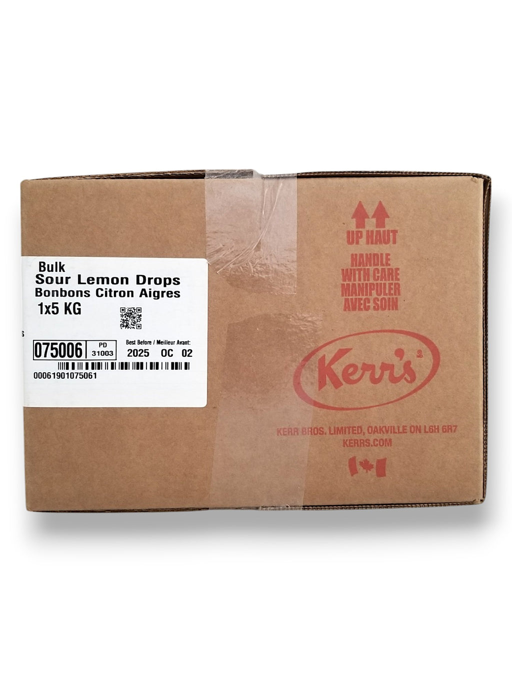 Kerr's Bulk Sour Lemon Drops, 5kg/11 lbs. - Front Of Box