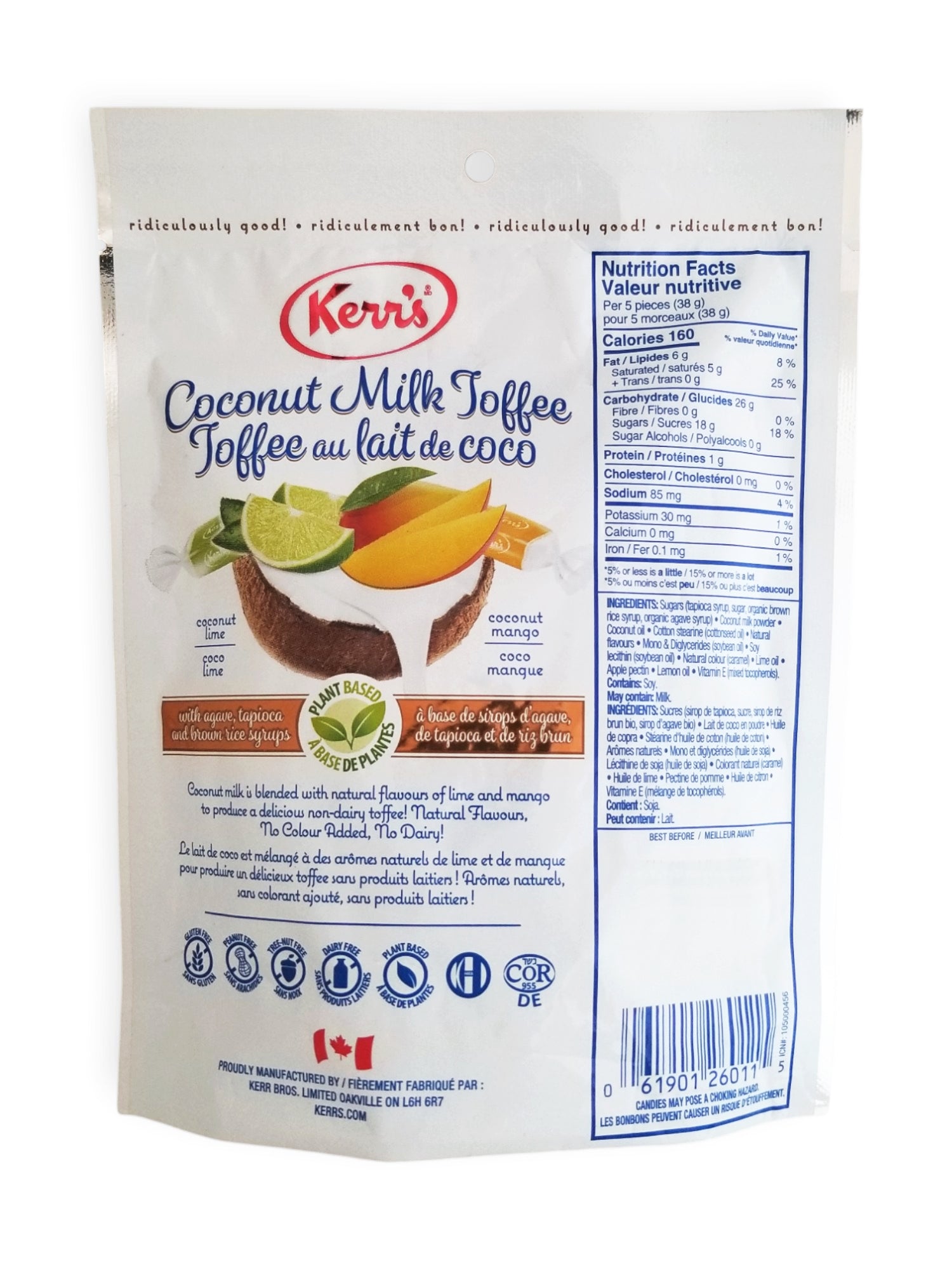Kerr's Coconut Milk Toffee, Coconut Lime & Coconut Mango Flavor, 110g/3.8 oz. Bag