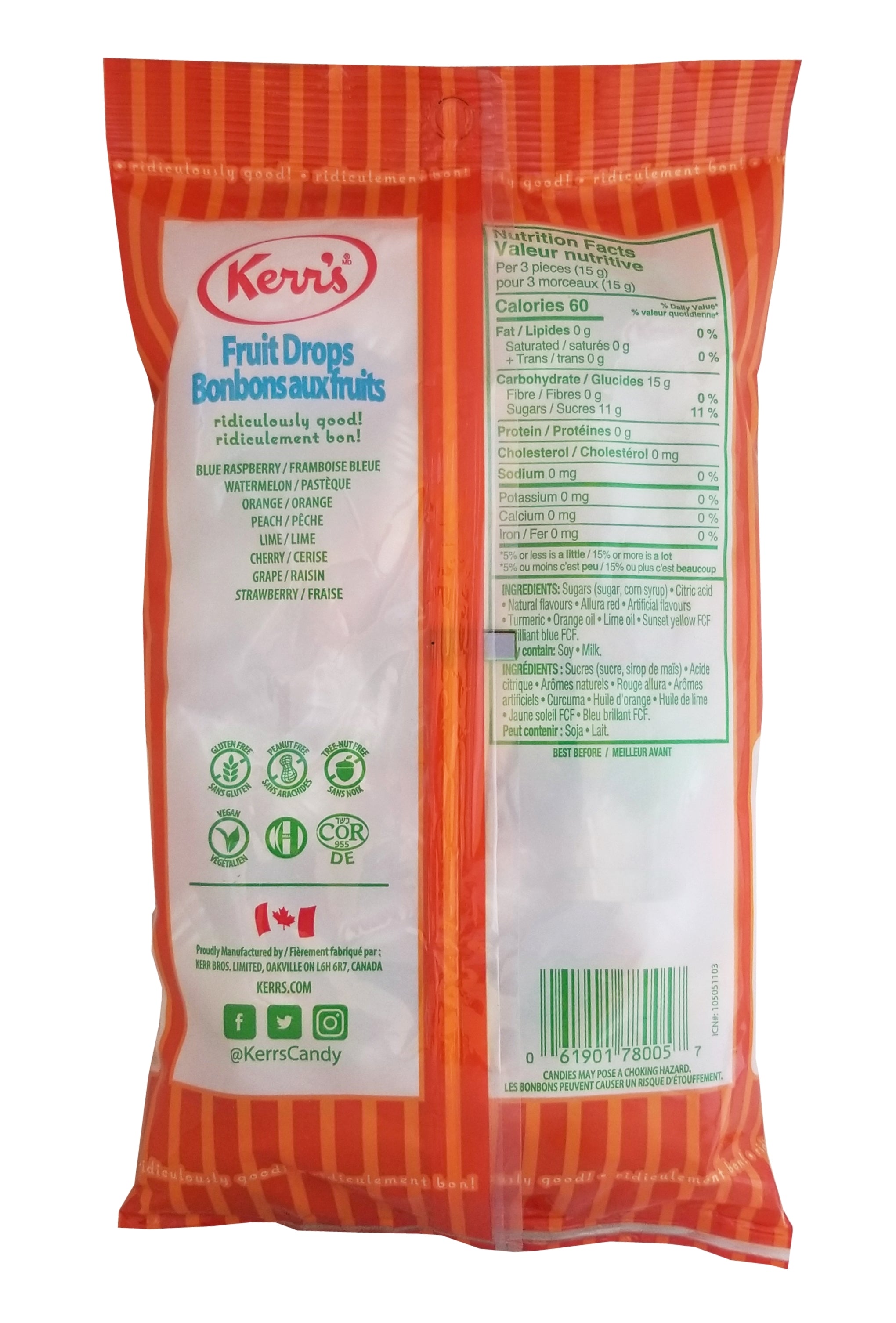 Kerr's Fruit Drops, Individually Wrapped, 400g/14 oz. Bag