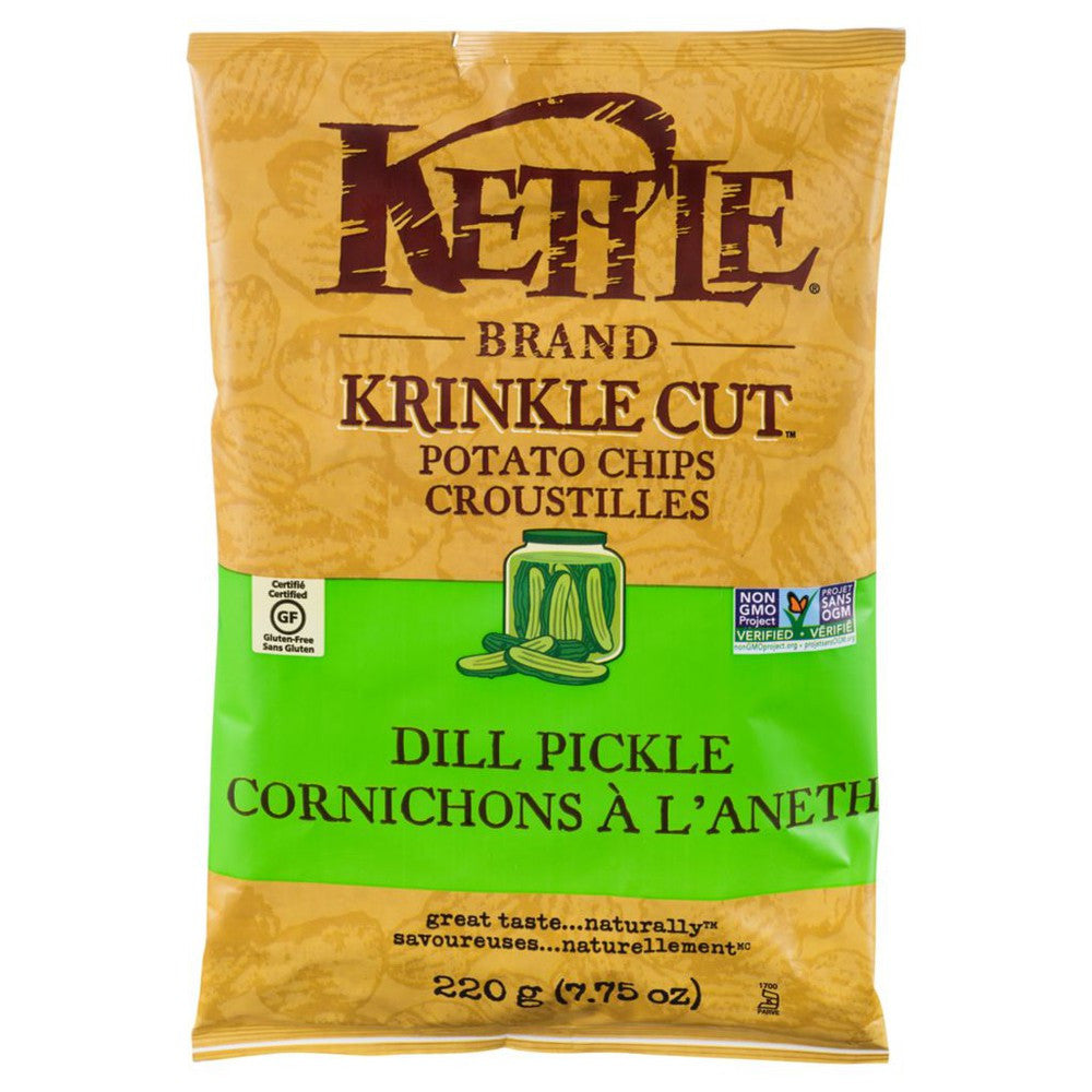 Kettle Dill Pickle Krinkle Cut Potato Chips, 220g/7.8oz. Bag