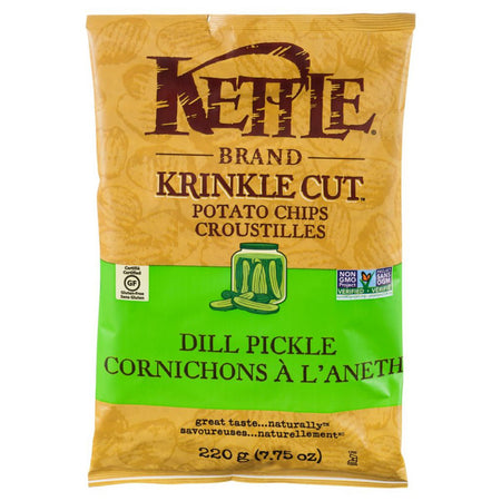Kettle Dill Pickle Krinkle Cut Potato Chips, 220g/7.8oz. Bag
