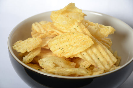 Kettle Dill Pickle Krinkle Cut Potato Chips, 220g In a Plate