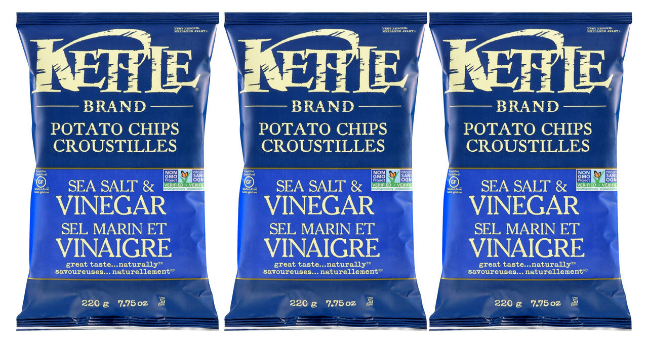 Kettle Chips Sea Salt & Vinegar Chips, 220g/ 7.8 oz (3pk) {Imported from Canada}