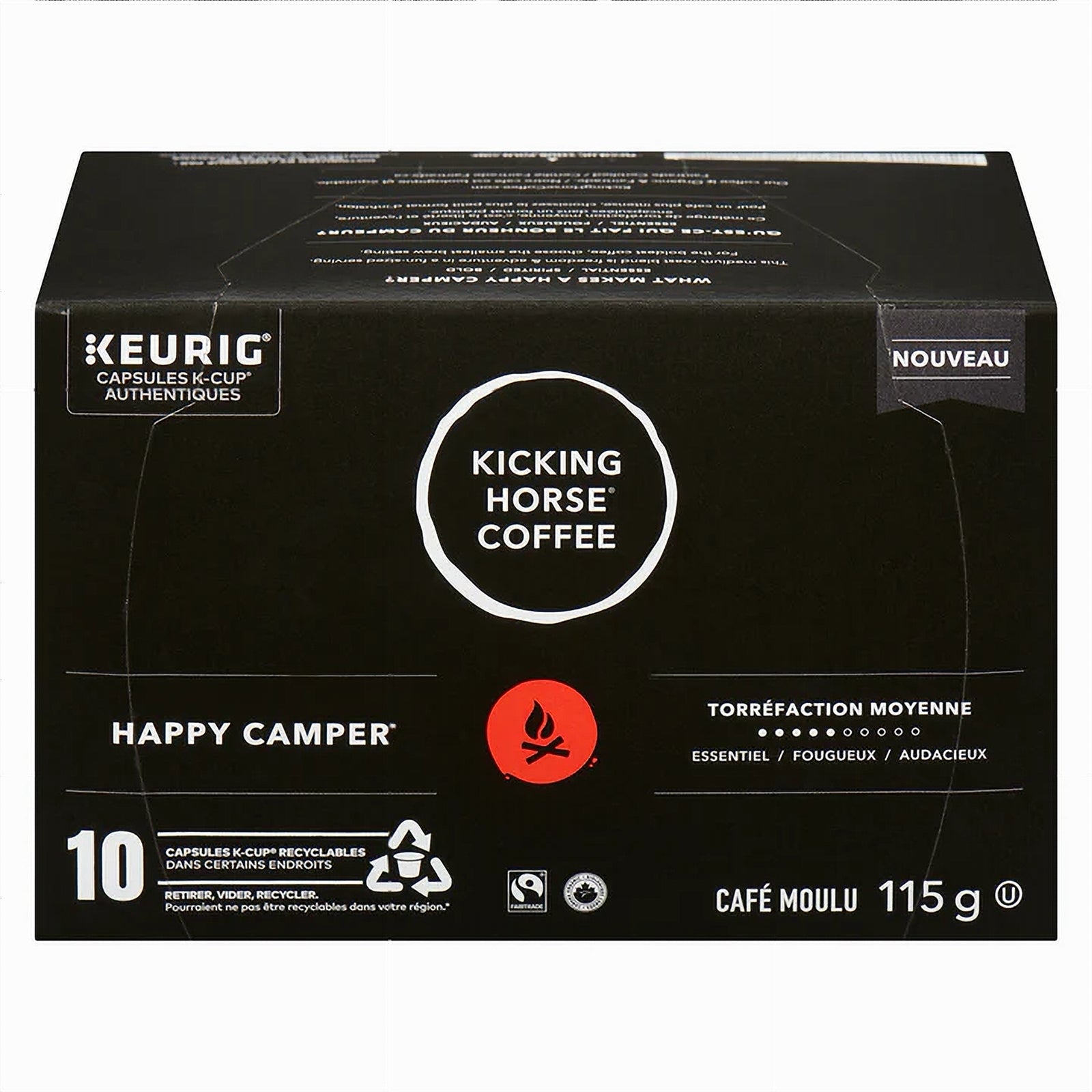 Kicking Horse Coffee Happy Camper Medium Roast K-CUP Coffee 10 K-Cups - 115g package on a white background