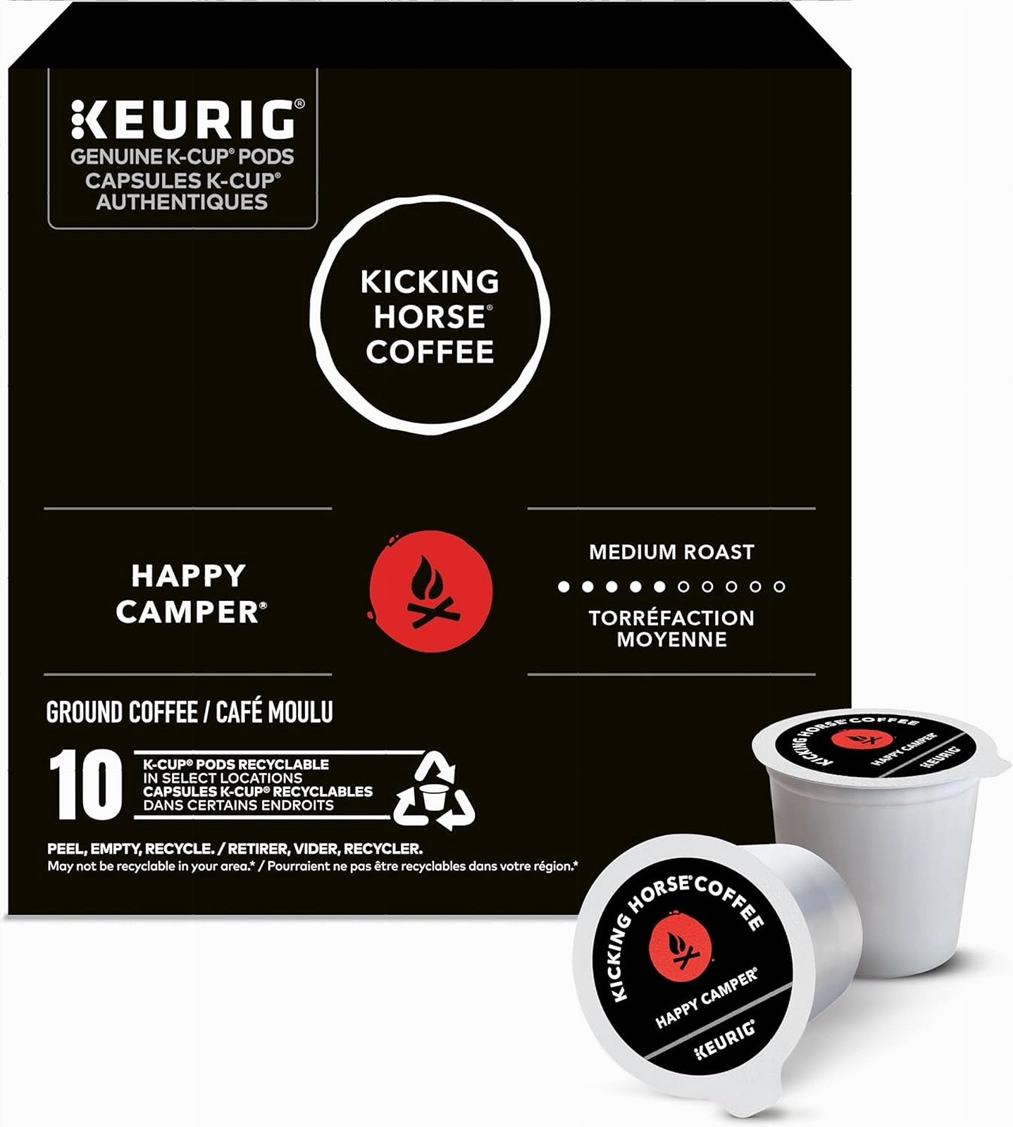 Kicking Horse Coffee K-Cup pods with Keurig packaging on a white background