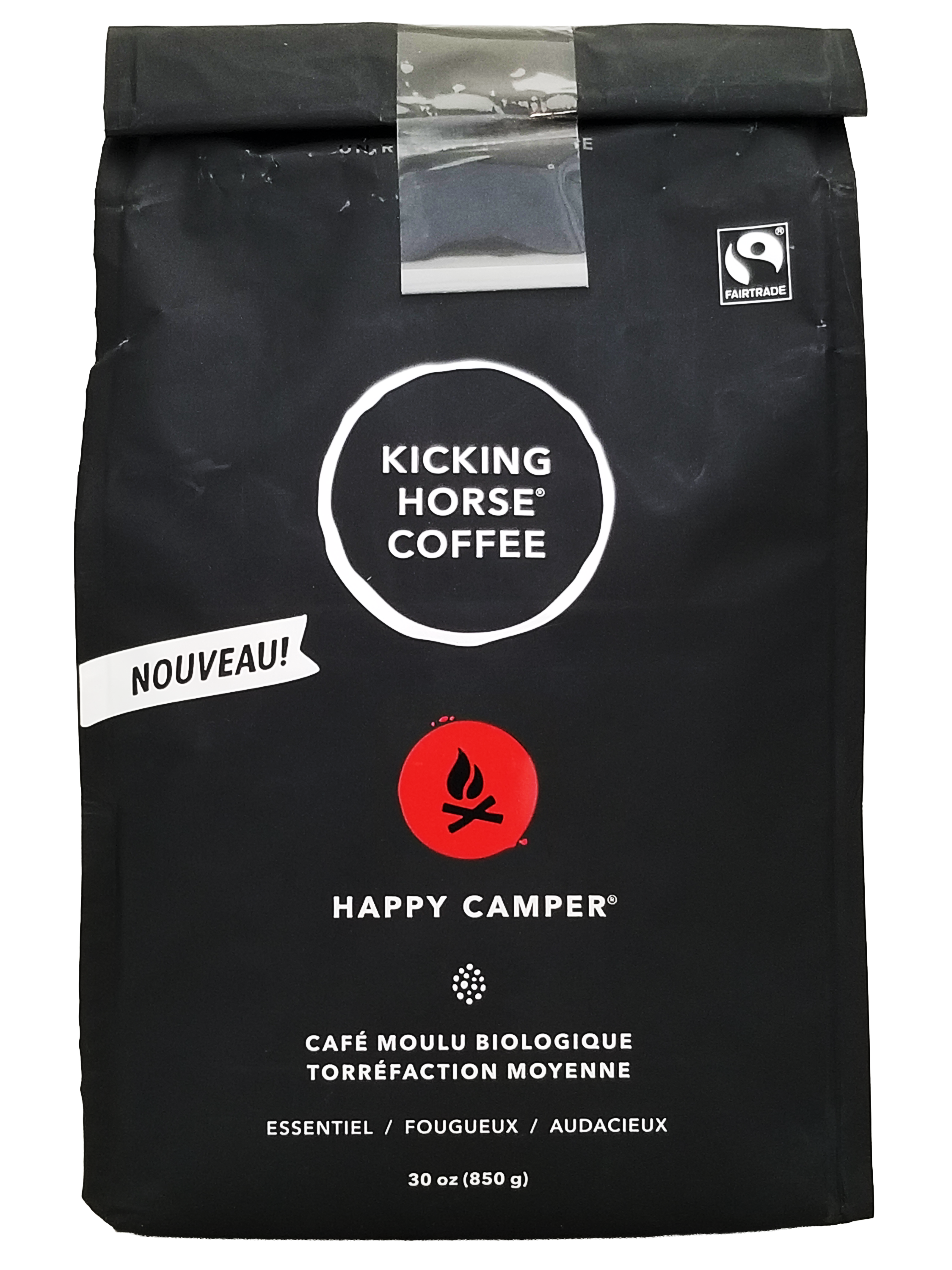 Kicking Horse Coffee Happy Camper coffee bag on a white background