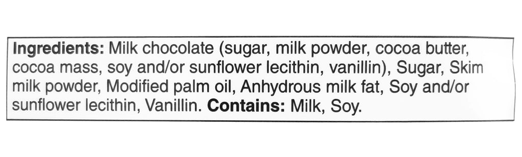 Kinder Milk Chocolate Minis Ingredients Label